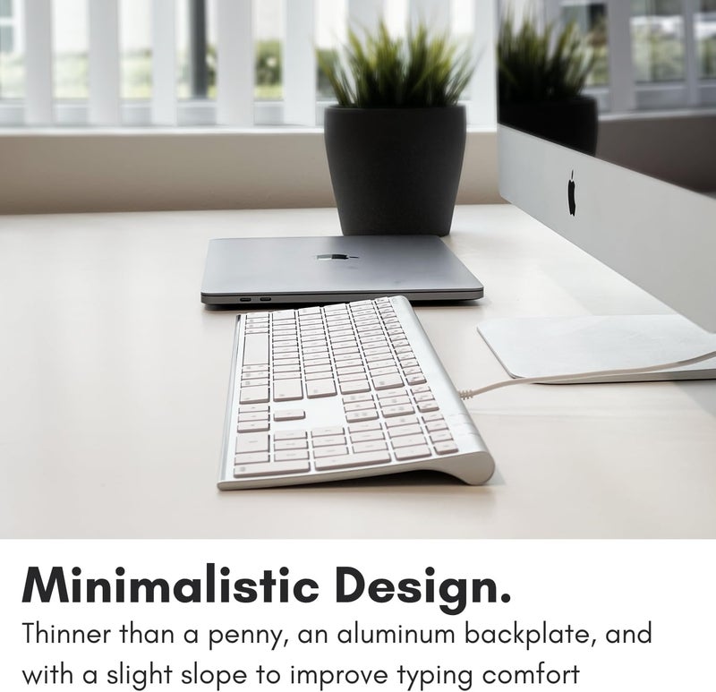 MACALLY Ultra Slim USB Wired Computer Keyboard - Compatible Apple Keyboard or Windows - Full Size with 20 Mac Keyboard Keys -with Numeric Keypad - Silver Aluminum Finish - Image 5