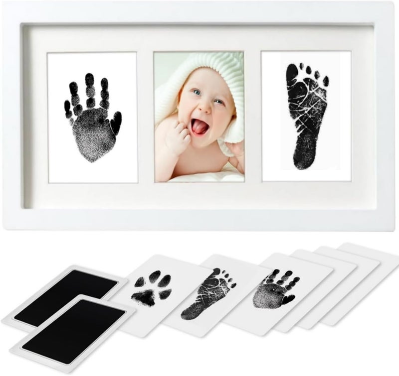 PewinGo Baby Hand and Footprint Kit,Inkless Baby Handprint Kit with 2 Safe Clean-Touch Ink Pads and a Wooden Picture Frame for Newborn,Gifts for New Parents, Shower gift - Image 1