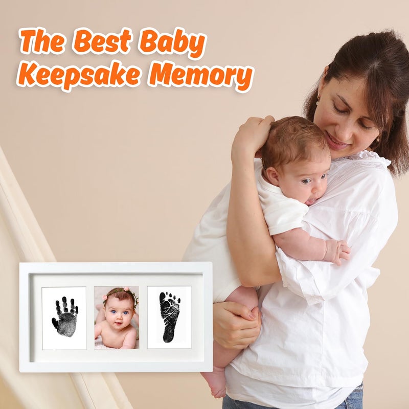 PewinGo Baby Hand and Footprint Kit,Inkless Baby Handprint Kit with 2 Safe Clean-Touch Ink Pads and a Wooden Picture Frame for Newborn,Gifts for New Parents, Shower gift - Image 2
