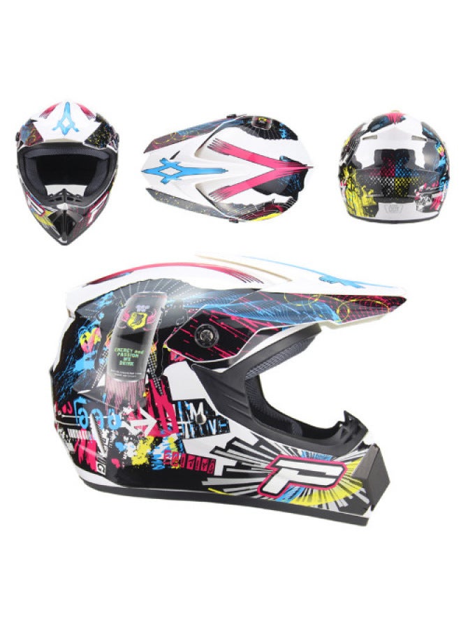ABS Motorcycle Off-Road Half Helmet – White No.6 with Goggles, Mask & Gloves