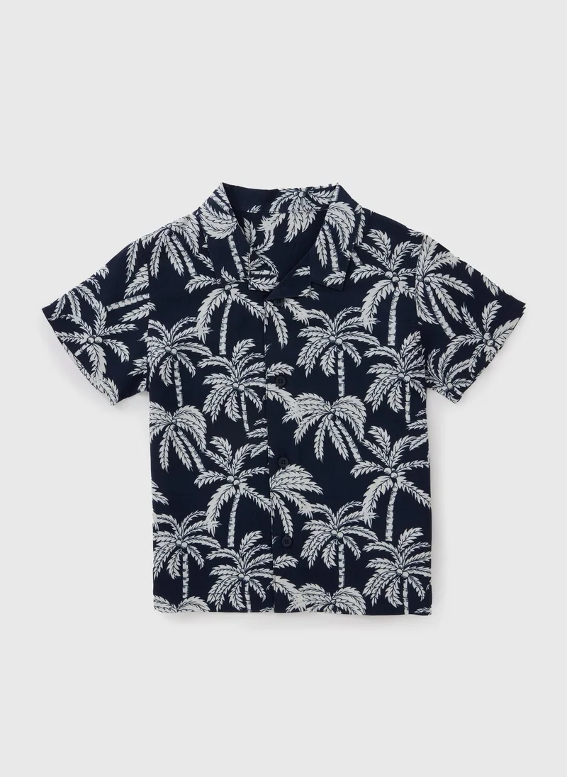 Matalan Boys Navy Palm Print Shirt
