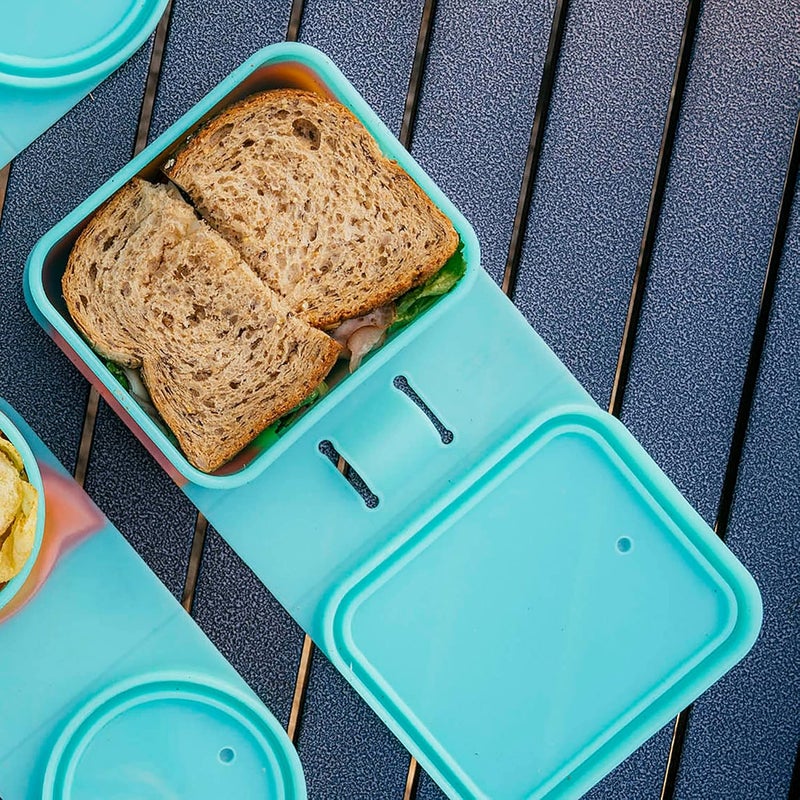 Silipint Silicone Go Go Bowls 2pk Sandwich Size Deep Pool  Unbreakable Microwavable Flexible Sustainable Attached Lid Travel - Image 4