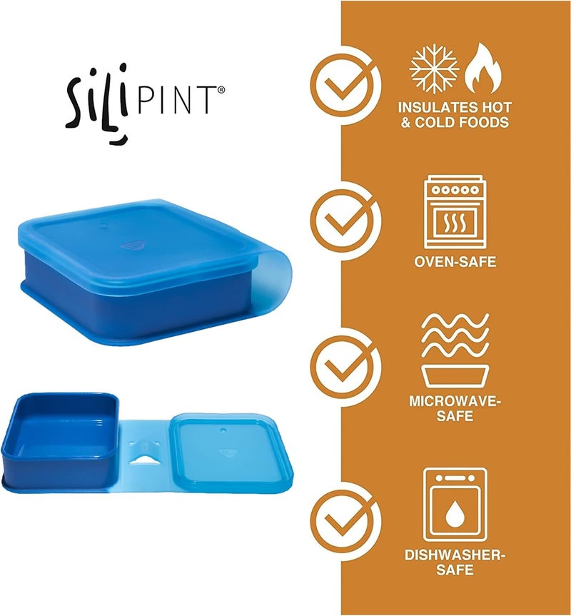 Silipint Silicone Go Go Bowls 2pk Sandwich Size Deep Pool  Unbreakable Microwavable Flexible Sustainable Attached Lid Travel - Image 2