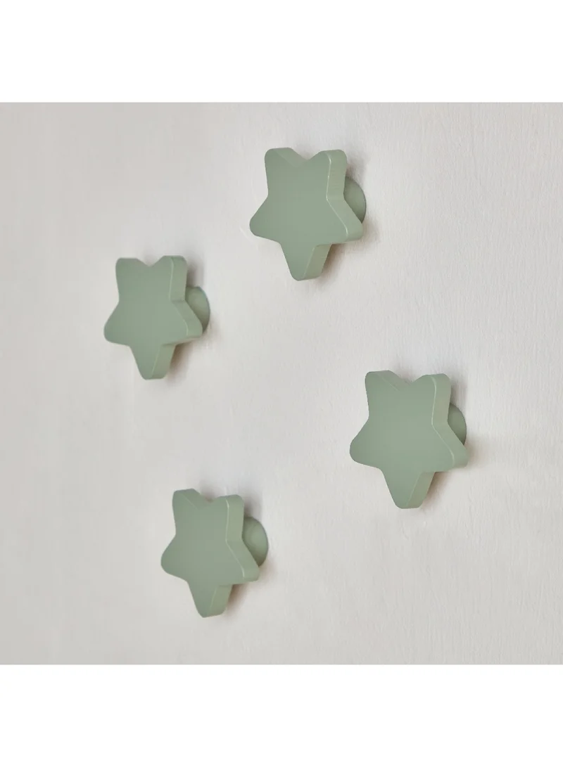 Home Box Star Shaped 4-Piece Wooden Wall Hook Set 6 x 6 x 3 cm