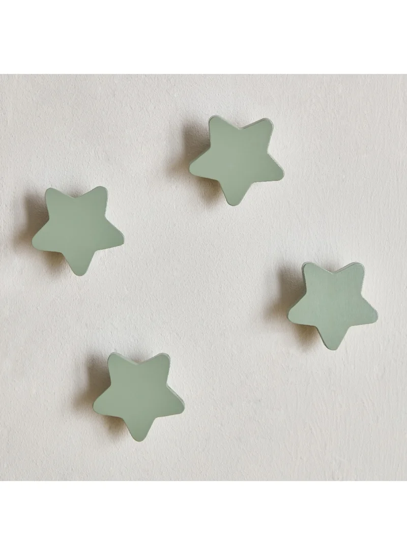 Home Box Star Shaped 4-Piece Wooden Wall Hook Set 6 x 6 x 3 cm