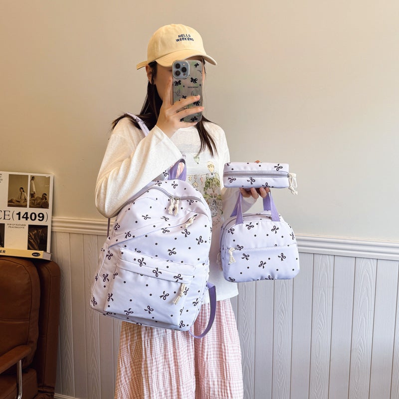Girls Fresh Floral Print Lightweight Casual Backpack Set of 3 with Bow - Image 4