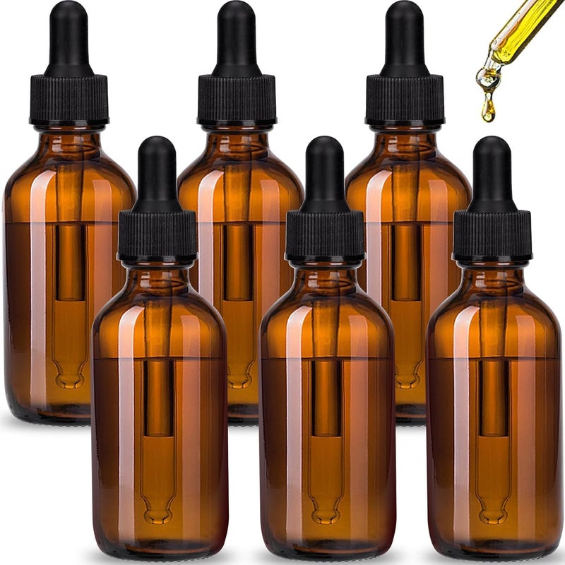 Jhania 6 عبوات زجاجات قطارة للزيوت العطرية - زجاجات زجاج عنبر سعة 100 مل مع قطارات عينية - زجاجات صبغات، زجاجات سفر مانعة للتسرب للمستخلصات والزيوت العطرية والسوائل والكولونيا والعطور - Image 1