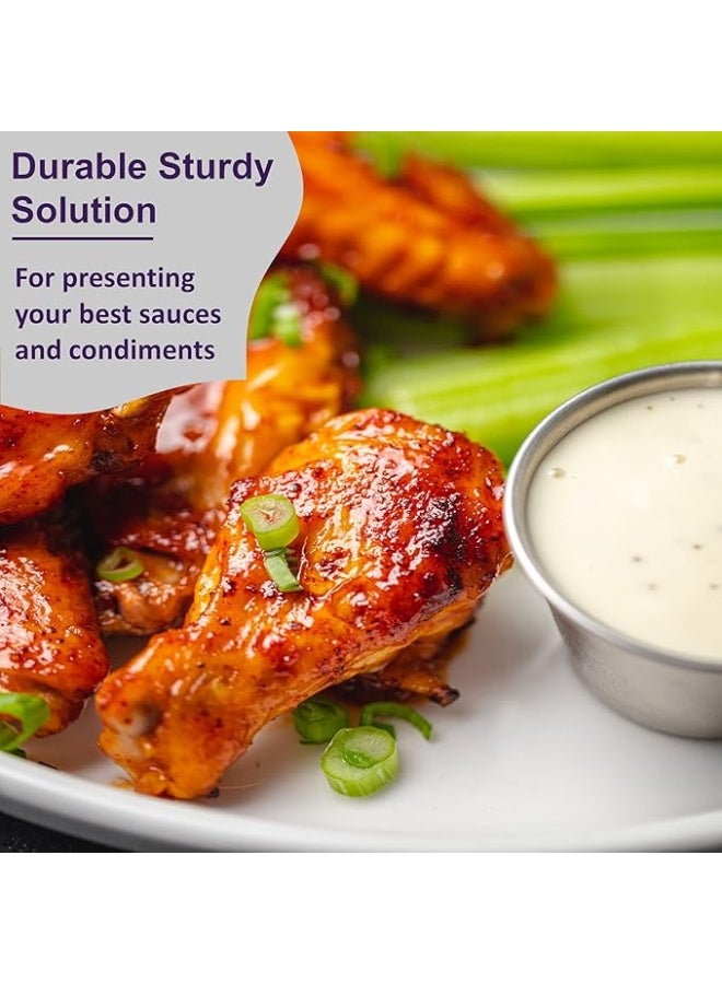 DUNISO 12 قطعة أطباق صلصة من الفولاذ المقاوم للصدأ، أطباق فردية صغيرة قابلة لإعادة الاستخدام، كوب صلصة متعدد الوظائف، سهل التنظيف، يستخدم للصلصة اللحم، السلطة، الصلصة، السوشي، الحلويات، التوابل، 50 مل، فضي - Image 4