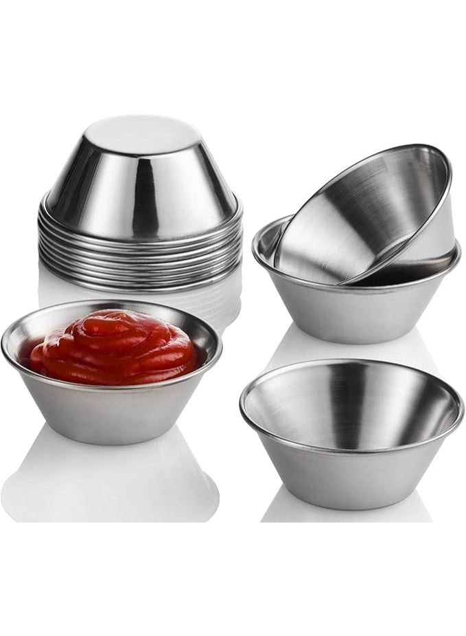 DUNISO 12 قطعة أطباق صلصة من الفولاذ المقاوم للصدأ، أطباق فردية صغيرة قابلة لإعادة الاستخدام، كوب صلصة متعدد الوظائف، سهل التنظيف، يستخدم للصلصة اللحم، السلطة، الصلصة، السوشي، الحلويات، التوابل، 50 مل، فضي - Image 1