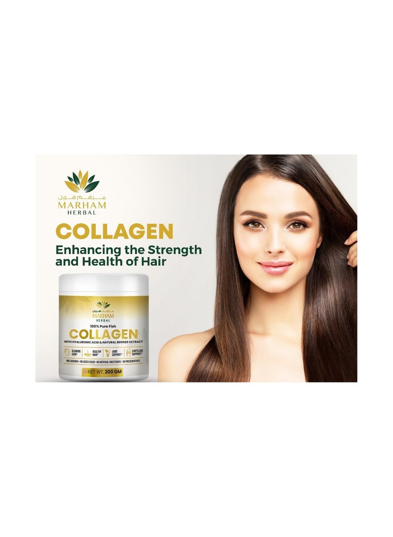 MARHAM HERBAL 100% Pure Fish Collagen with Hyaluronic Acid & Natural Berries Extract Vitamin C for Glowing Skin, Healthy Hair, Joint Support and Cartilage Support | 200GM (200 Grams, Unflavored) - Image 4