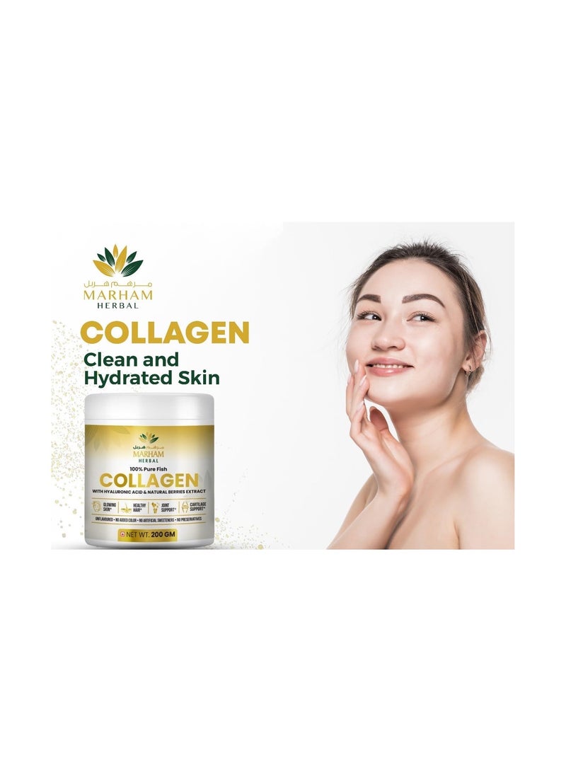 MARHAM HERBAL 100% Pure Fish Collagen with Hyaluronic Acid & Natural Berries Extract Vitamin C for Glowing Skin, Healthy Hair, Joint Support and Cartilage Support | 200GM (200 Grams, Unflavored) - Image 3