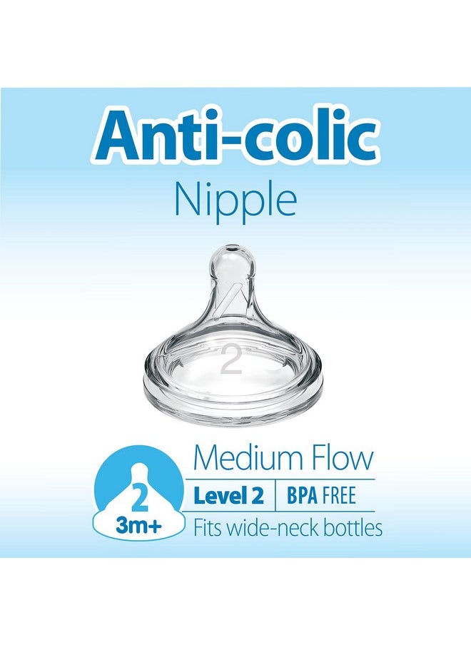 Dr. Brown's - Dr. Brown's Natural Flow Level 2 Wide-Neck Baby Bottle Silicone Nipple, Medium Flow, 3m+, 100% Silicone Bottle Nipple, count 6 (Pack of 1) - Image 1