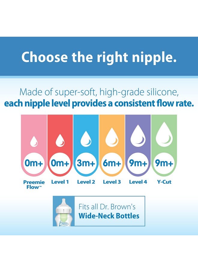 Dr. Brown's - Dr. Brown's Natural Flow Level 2 Wide-Neck Baby Bottle Silicone Nipple, Medium Flow, 3m+, 100% Silicone Bottle Nipple, count 6 (Pack of 1) - Image 1