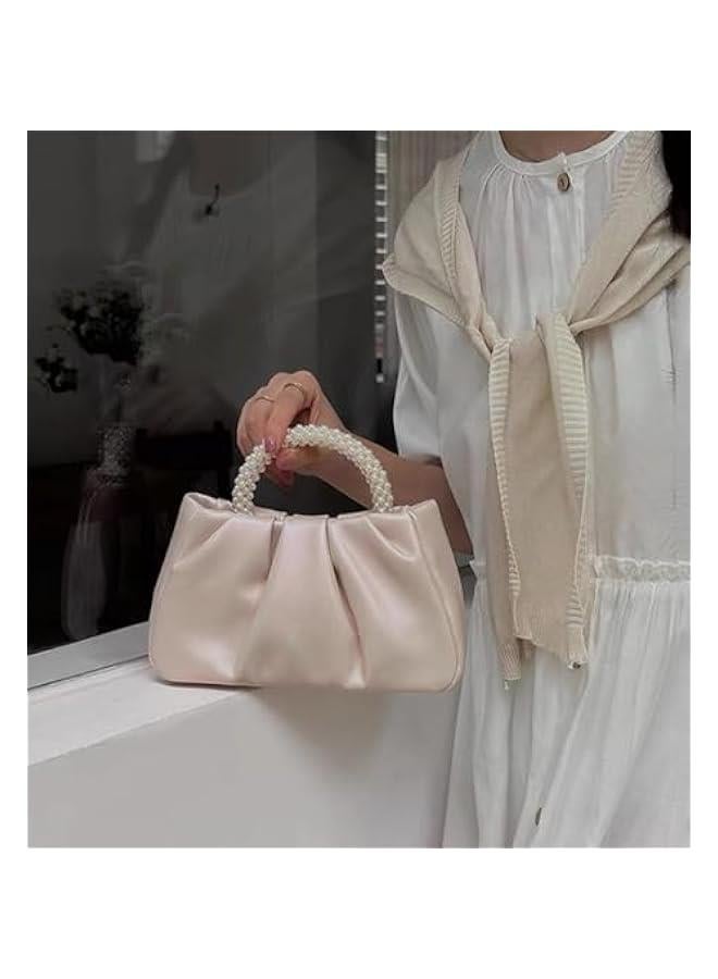 Arabest Evening Purse Women Small Pearl Handbags Soft Leather Ruched Bag Wedding Bridal Clutch Party Prom Crossbody Purses - Image 2