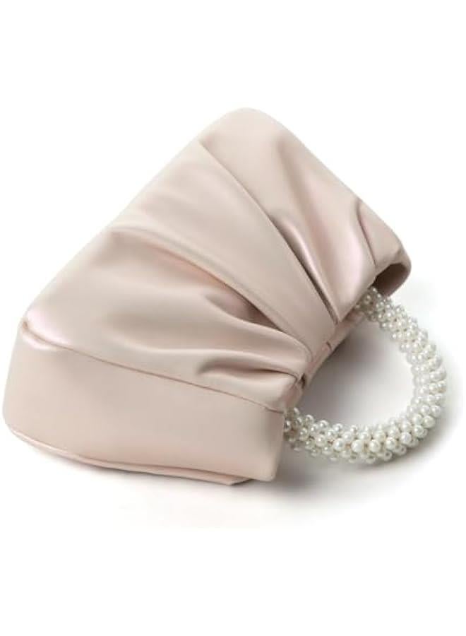 Arabest Evening Purse Women Small Pearl Handbags Soft Leather Ruched Bag Wedding Bridal Clutch Party Prom Crossbody Purses - Image 4