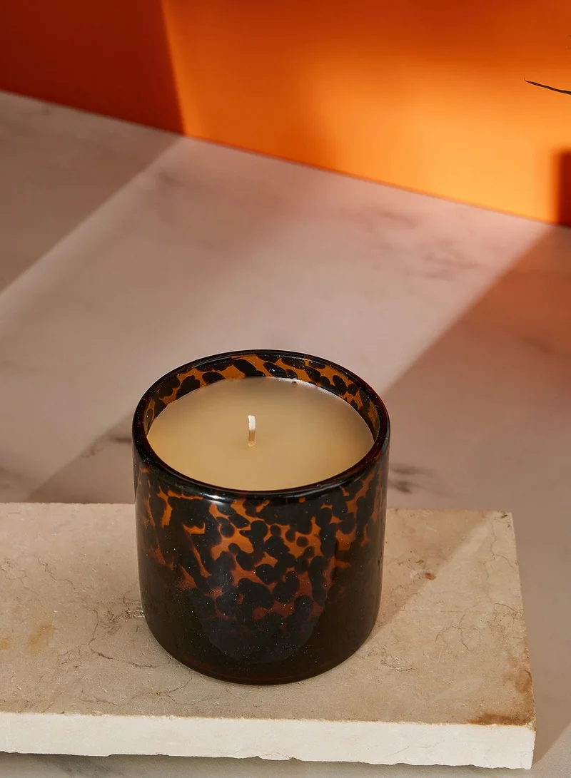 Candlelight Glass Wax Filled Pot Mottled Amber & Black