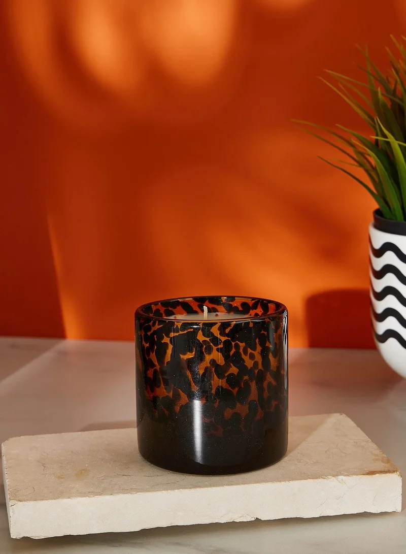 Candlelight Glass Wax Filled Pot Mottled Amber & Black