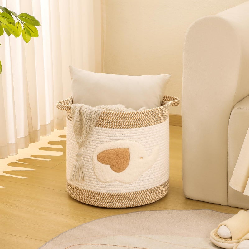 Inough Large Blanket Baskets For Living Room Decor  Toy Storage Baskets Woven Cotton Rope Storage Basket For Kids  Dog Toys Organizer Clothes Hamper With Embroidery Decor For Nurserylaundry (Large  Elephant) - Image 3