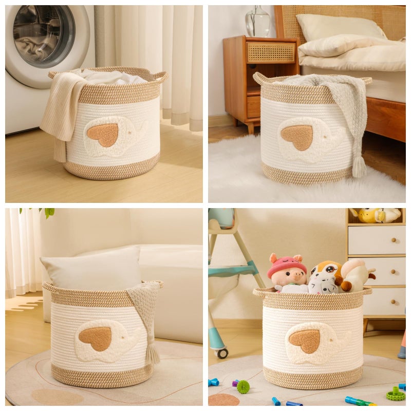 Inough Large Blanket Baskets For Living Room Decor  Toy Storage Baskets Woven Cotton Rope Storage Basket For Kids  Dog Toys Organizer Clothes Hamper With Embroidery Decor For Nurserylaundry (Large  Elephant) - Image 4