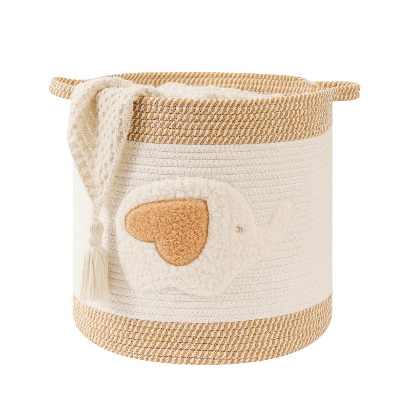 Inough Large Blanket Baskets For Living Room Decor  Toy Storage Baskets Woven Cotton Rope Storage Basket For Kids  Dog Toys Organizer Clothes Hamper With Embroidery Decor For Nurserylaundry (Large  Elephant) - Image 1