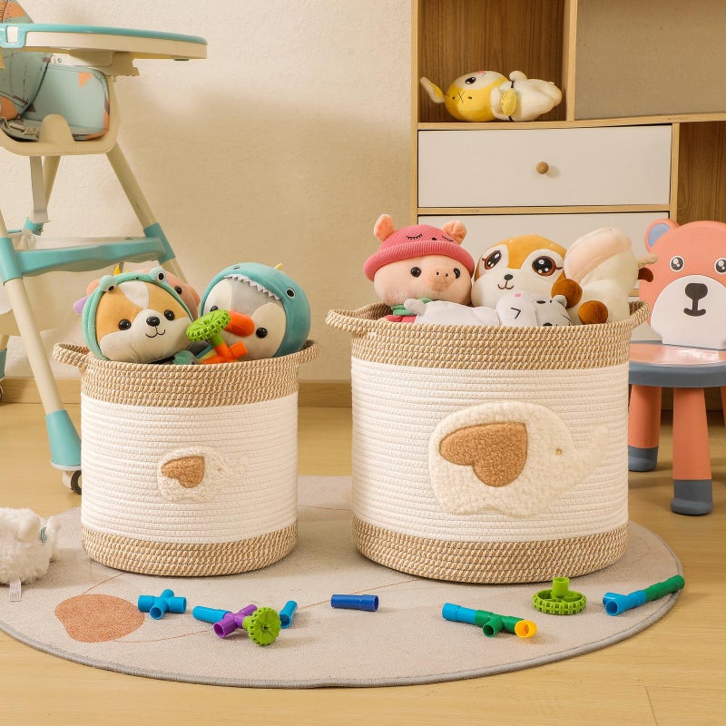Inough Large Blanket Baskets For Living Room Decor  Toy Storage Baskets Woven Cotton Rope Storage Basket For Kids  Dog Toys Organizer Clothes Hamper With Embroidery Decor For Nurserylaundry (Large  Elephant) - Image 2