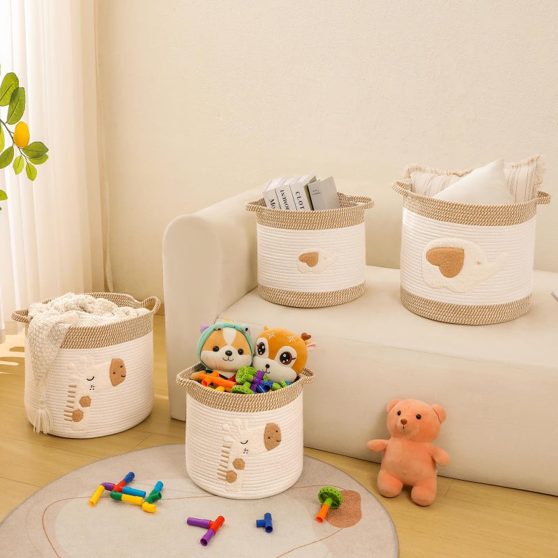 Inough Large Blanket Baskets For Living Room Decor  Toy Storage Baskets Woven Cotton Rope Storage Basket For Kids  Dog Toys Organizer Clothes Hamper With Embroidery Decor For Nurserylaundry (Large  Elephant) - Image 5