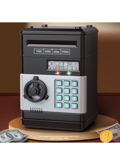 Children's Piggy Bank Creative Password Unlock Automatic Roll Money ATM Large Capacity Accessible Mini Safe Toy-Color:Password Money Cabinet (black)