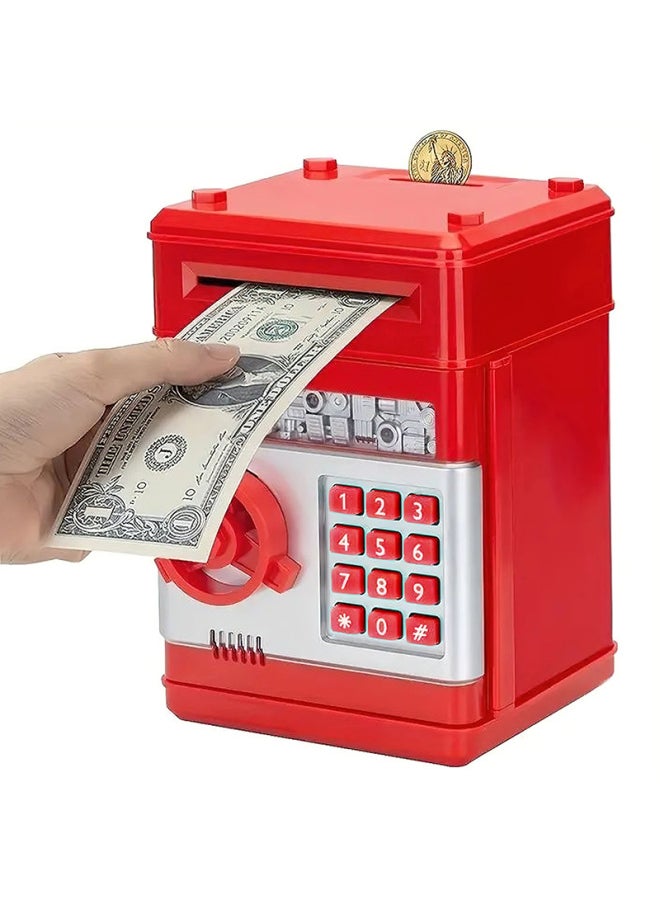 Generic - Children's Piggy Bank Creative Password Unlock Automatic Roll Money ATM Large Capacity Accessible Mini Safe Toy-Color:Password Money Cabinet (black) - Image 1