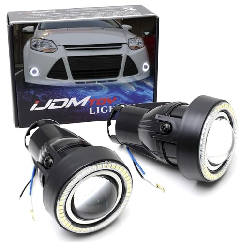 iJDMTOY 3-Inch Projector Fog Light Kit w/Black Shroud 40-SMD Xenon White LED Halo Ring Angle Rings, Universal Fit With Car SUV Truck ATV RV, etc - Image 1