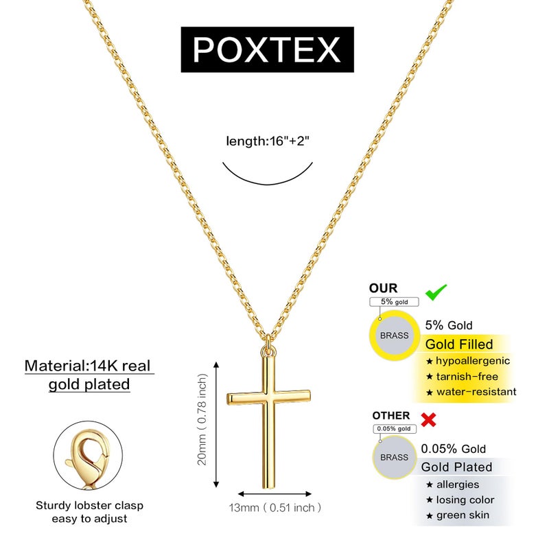 Poxtex Cross Necklace for Women |14K Gold Plated Necklace| Dainty | Delicate | Simple Trendy Jewelry| Faith Religious Christian Catholic Jewelry Gifts for Women Girls - Image 4
