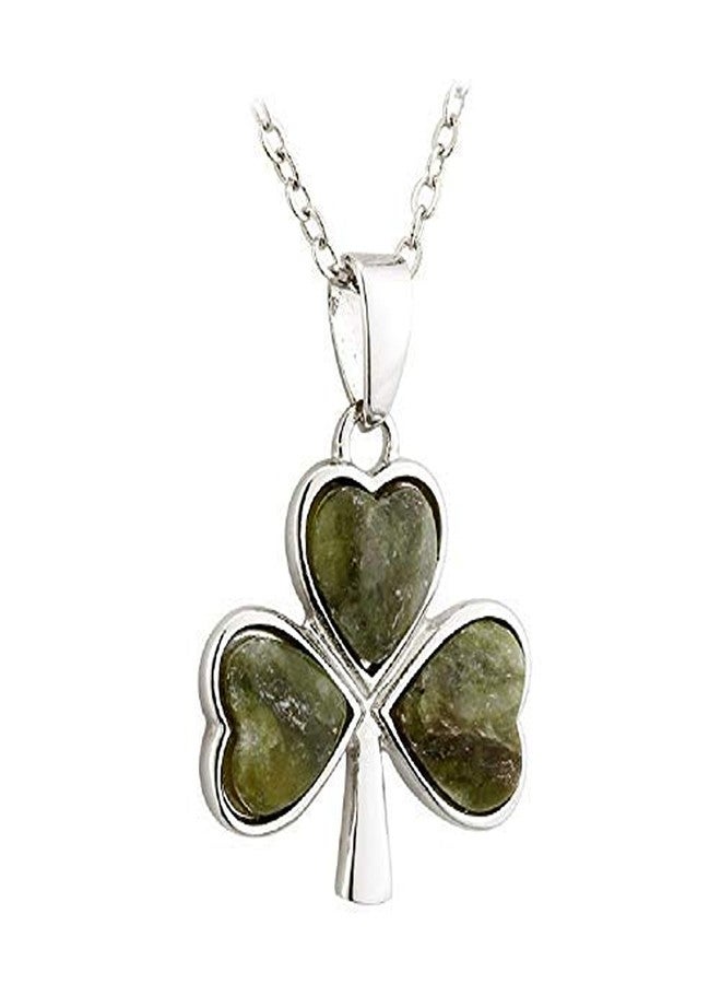 Solvar Rhodium Plated Connemara Marble Shamrock Pendant