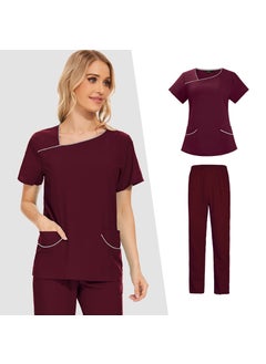 Womens Solid Color Nurse Uniform Slim Casual Medical Suit 42022-wine red