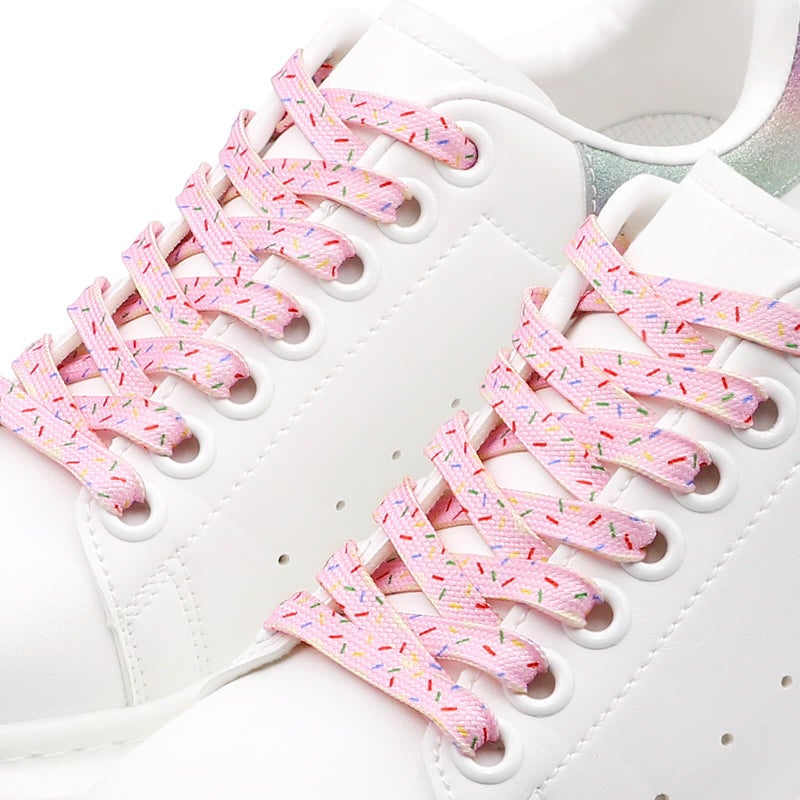 DANHUA Colored Printed Flat Shoelaces: 2 Pair Pink Ice Cream Patterned Shoe Laces for Sneakers 63 inch - Image 3