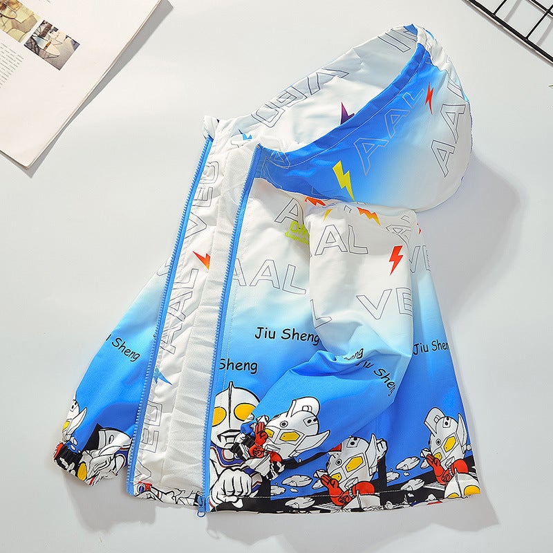 2024 Boys Hooded Jacket Spring Autumn Cartoon Fashion 9960 blue  - Image 3