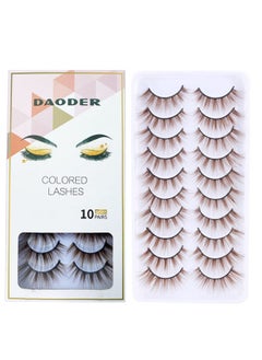 DAODER False Eyelashes Brown Colored Lashes Natural Look Cat Eye Wispy 15Mm Blonde Mink Lashes Soft Handmade Reusable Fake Eyelashes Pack 10 Pairs(Brown Lashes)  - Image 1