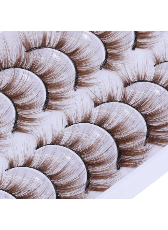 DAODER False Eyelashes Brown Colored Lashes Natural Look Cat Eye Wispy 15Mm Blonde Mink Lashes Soft Handmade Reusable Fake Eyelashes Pack 10 Pairs(Brown Lashes)  - Image 5