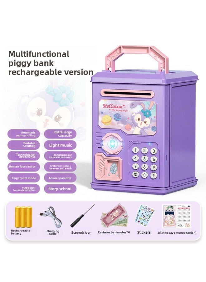Generic - 2024 Children's Ultraman Piggy Bank Boy's Large Capacity Can't Fall, Only Can't Enter, Password Piggy Bank-Color:Zixin Dailu [face Fingerprint Version ε Music Story] Charging - Image 1