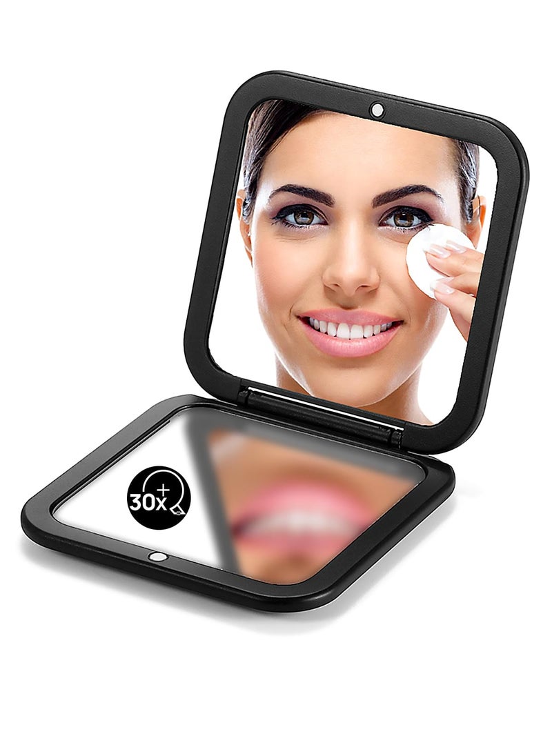 OMIRO Folding Compact Mirror, 1X/30X Magnification 3Â½â€ Pocket Size Square Hand Mirror for Travel Makeup (Black) - Image 1