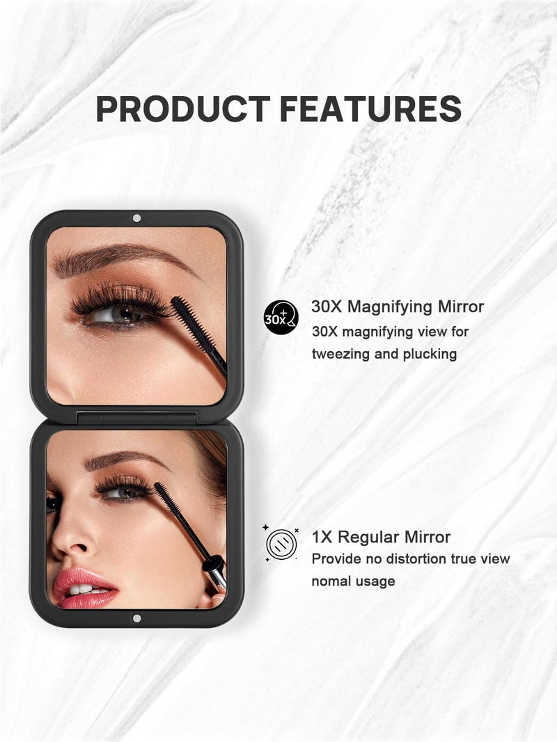 OMIRO Folding Compact Mirror, 1X/30X Magnification 3Â½â€ Pocket Size Square Hand Mirror for Travel Makeup (Black) - Image 2