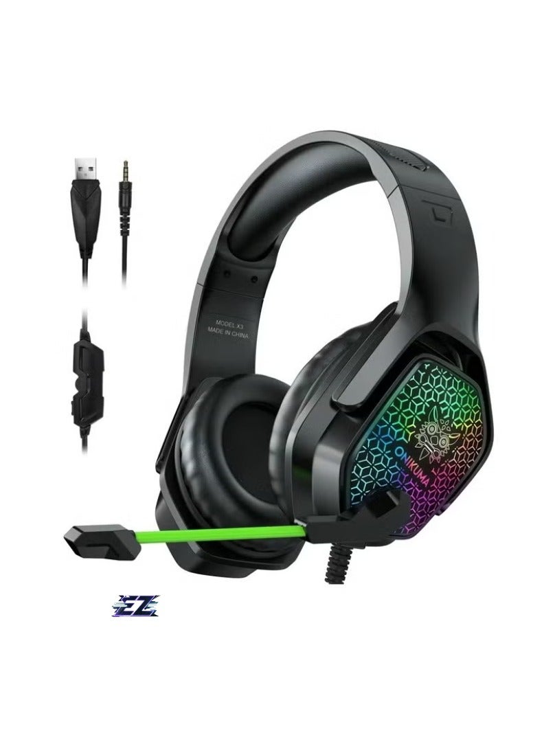 ELTRAZONE X3 Wired Headphones with Microphone Gaming Headsets – RGB Lights, Noise-Canceling Earphones for Computer, PC, PS4, Xbox, Mobile Gaming – Comfortable Over-Ear Cushions, Adjustable Headband, Immersive Stereo Sound  - Image 1