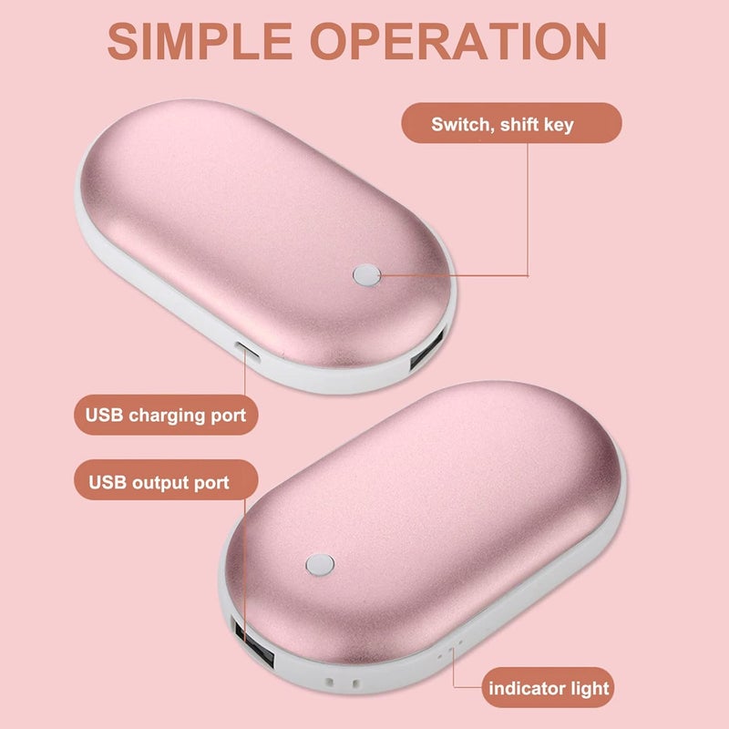 ويوبلز مدفأة يدوية قابلة لإعادة الشحن، مدفأة يدوية قابلة لإعادة الاستخدام عبر منفذ USB، بنك طاقة 5000 مللي أمبير، مدفأة يدوية كهربائية محمولة سريعة التسخين، تصل درجة حرارتها إلى 50 درجة مئوية، بنك طاقة محمول، هدية شتوية مثالية للنساء والرجال (ذهبي وردي) - Image 5