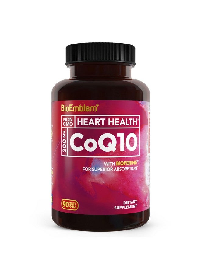 BioEmblem CoQ10 with BioPerine - 200mg Softgels, Superior Absorption - Coenzyme Q10 Antioxidant for Energy Production, Heart Health - Natural Form, Non-GMO CoQ10 Supplement - 90 Count - Image 1