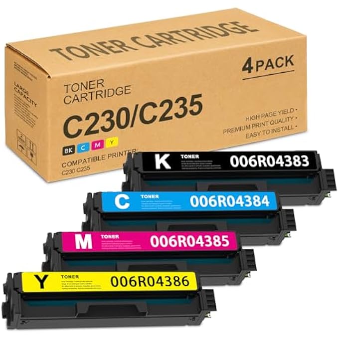 C230 / C235 TONER CARTRIDGE 4 COLOR SET (WITH CHIP)-COMPATIBLE C230/C235 INK CARTRIDGE 006R04383 006R04384 006R04385 006R04386 REPLACEMENT FOR XEROX C230 C235 COLOR PRINTER INK (BK/C/M/Y) - Image 1