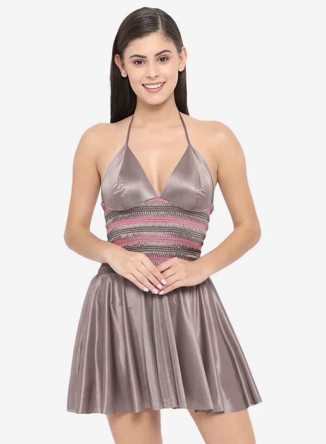 Take Two Shirred Halter Neck Satin Babydoll By Klamotten