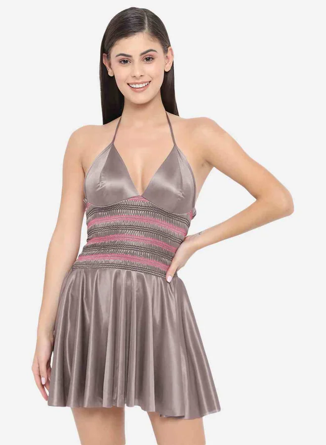 Take Two Shirred Halter Neck Satin Babydoll By Klamotten