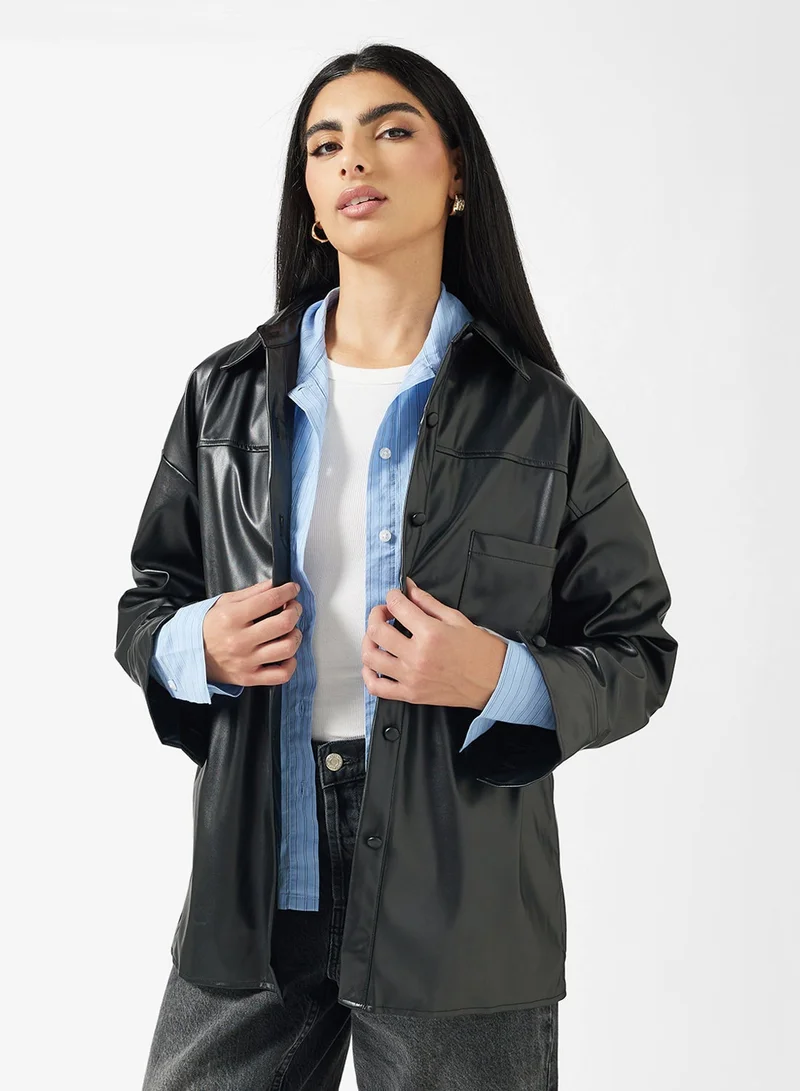 Ella PU Button Down Jacket