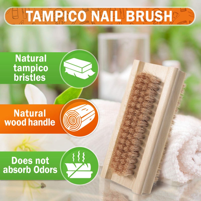 Konex Non-Slip Wooden Two-sided Hand and Nail Brush with Tampico Fiber Bristle. Fingernail brush with Beechwood body and Plant Based Fibers - Image 2