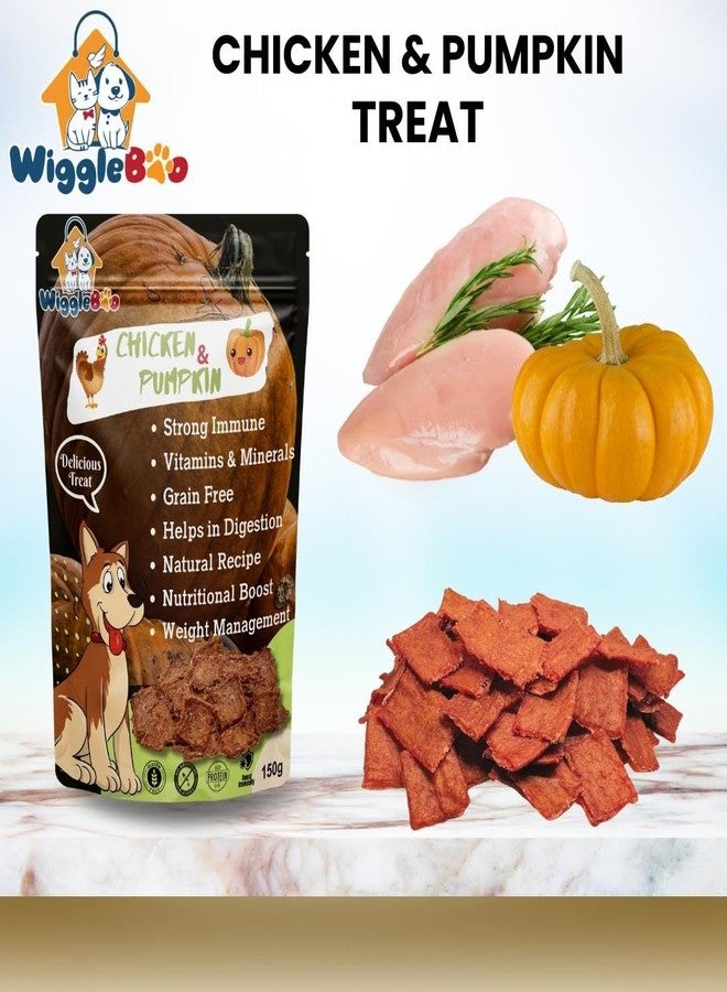 WiggleBoo مكافآت ويغل بو للكلاب بنكهة الدجاج واليقطين | غنية بالبروتين | طاردة طبيعية للديدان | مناسبة لجميع سلالات الكلاب | وجبة خفيفة مقرمشة (150 غرام) - Image 2