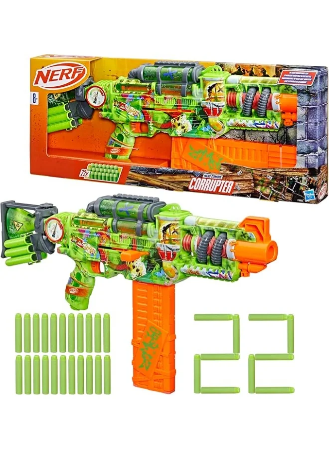 NERF Nerf Zombie Corrupter Dart Blaster, 22 Nerf Elite Darts, 18 Dart Clip, Dart Storage, Bolt Action, Outdoor Games, Ages 8+