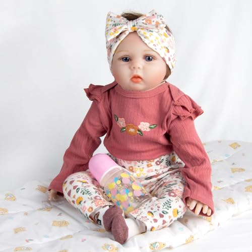 Pedolltree Reborn Baby Dolls Clothes 22 inch Outfit Accessories Flower 4pcs Set for 1722 Inch Reborn Doll Newborn Girl - Image 5